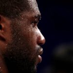 Daniel Dubois looks dejected as he reacts after defeat to Oleksandr Usyk during the Heavyweight fight between Oleksandr Usyk and Daniel Dubois at Stadion Wroclaw